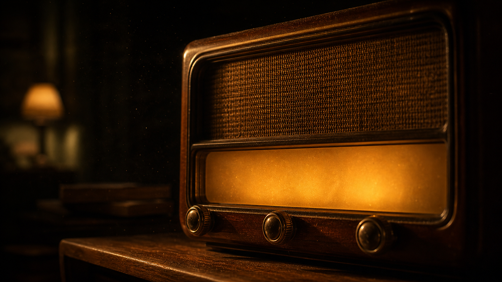Warm gloeiende vintage radio in het donker